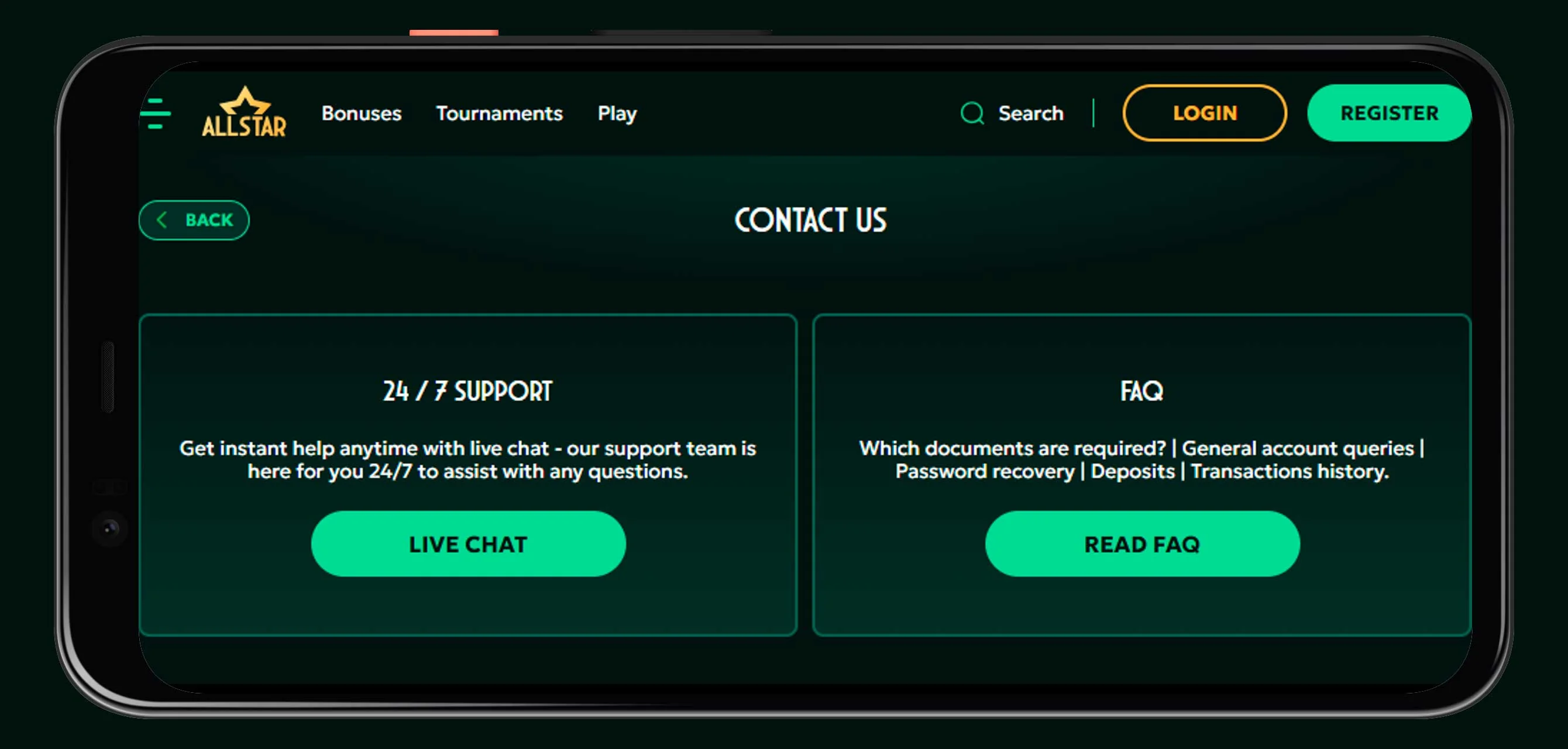 allstar casino customer support mobile